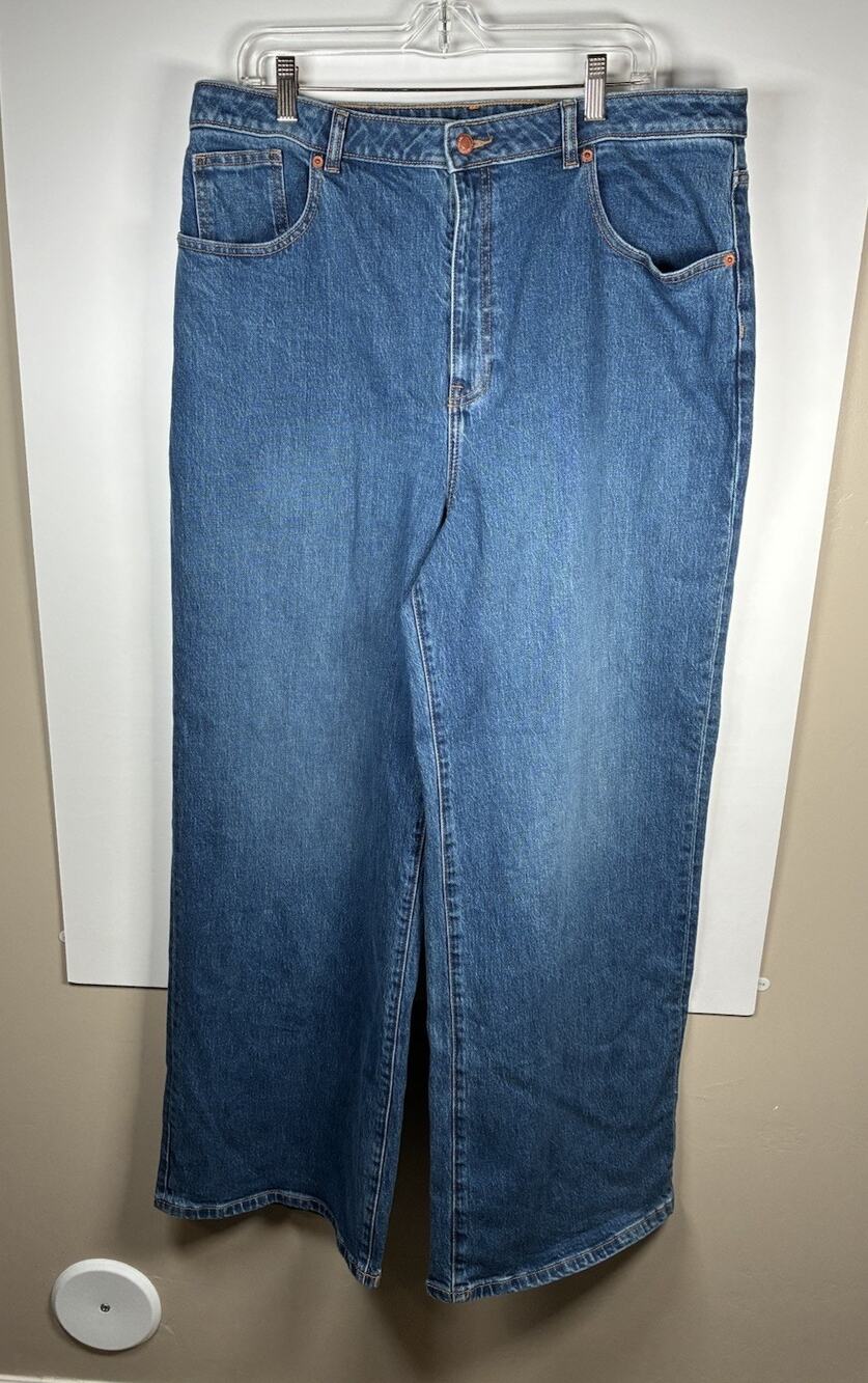 PINK Victorias Secret 18 NWT High Rise Wide Leg Jeans Medium Wash Baggy Denim